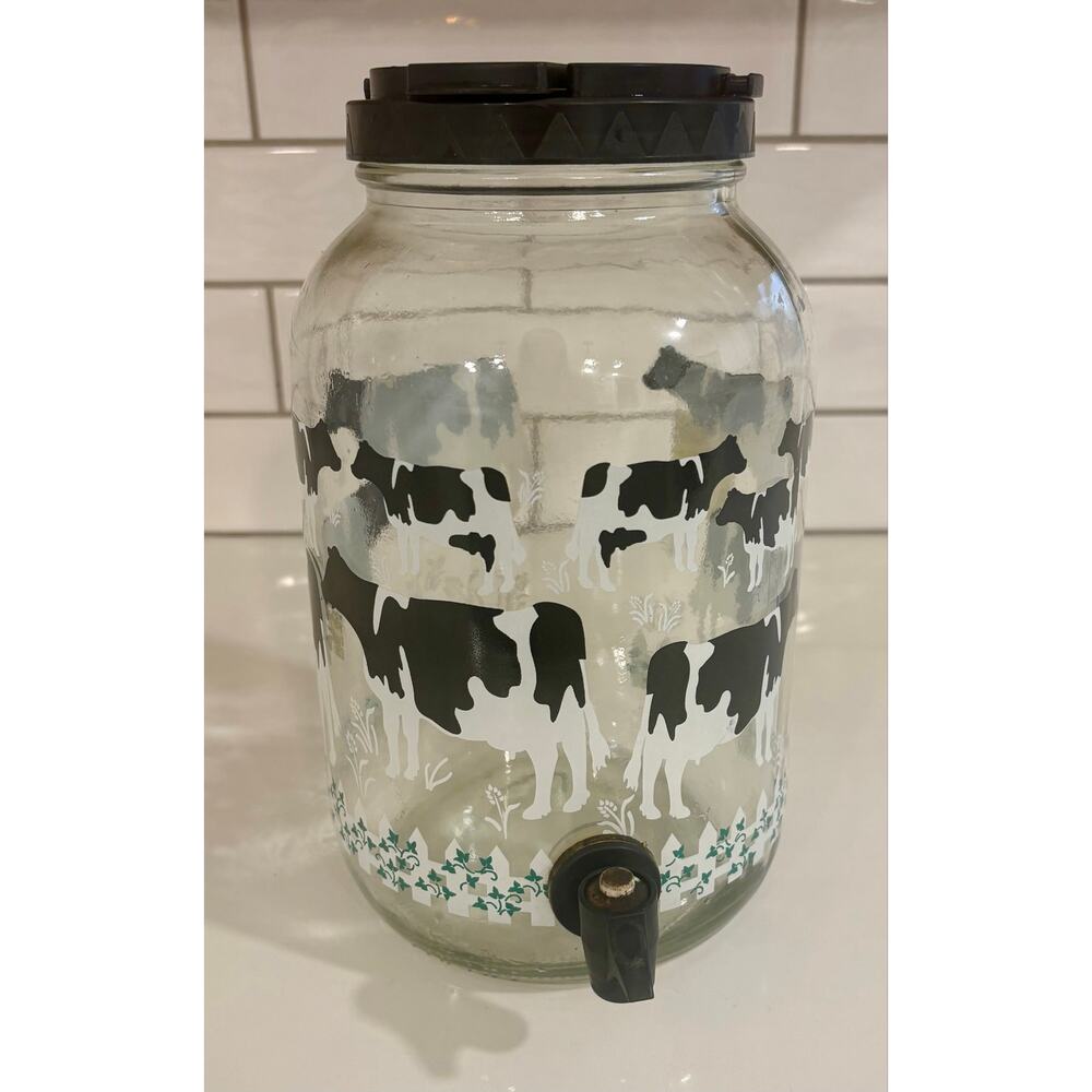 Vintage Holstein Cow Gall Sun Tea Pitcher Dispenser with Spigot